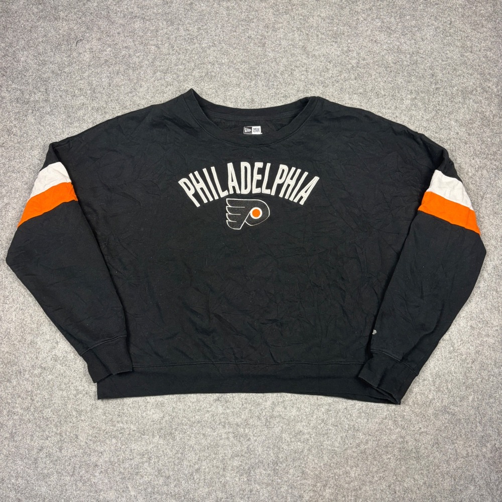 New Era Philadelphia Flyers Sweatshirt Womens XL Black Cropped Pullover NHL
